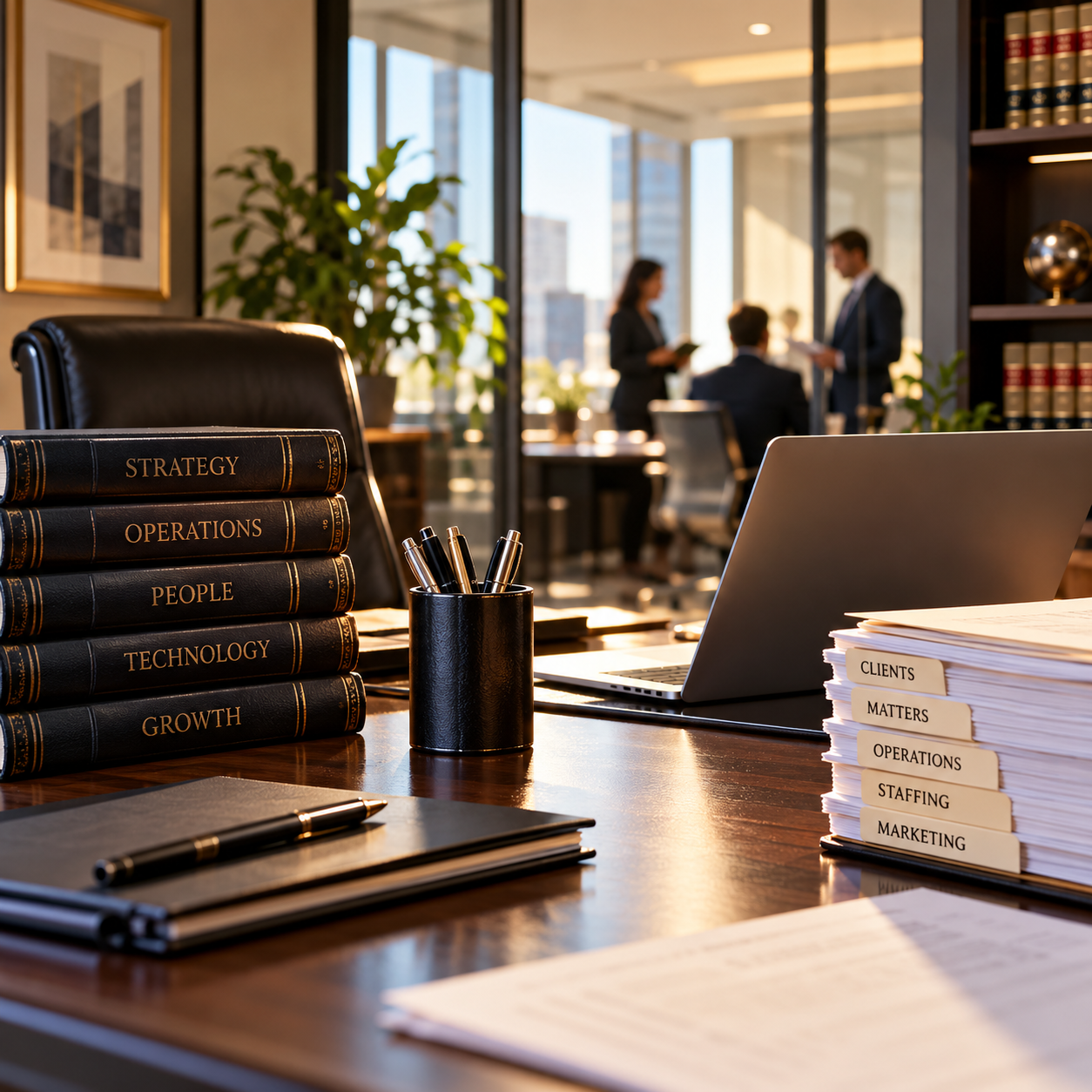 Law firm office illustrating the operations, technology, staffing and business infrastructure required to support a growing legal practice