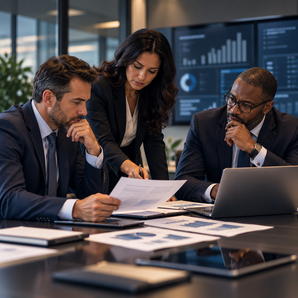 Executive team reviewing M&A risk management and compliance considerations